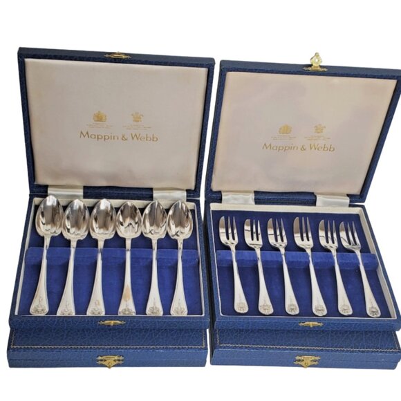 Vintage Mappin & Webb Silver-Plated Hanoverian Shell Dessert Spoons – Set of 6, - Picture 9 of 9